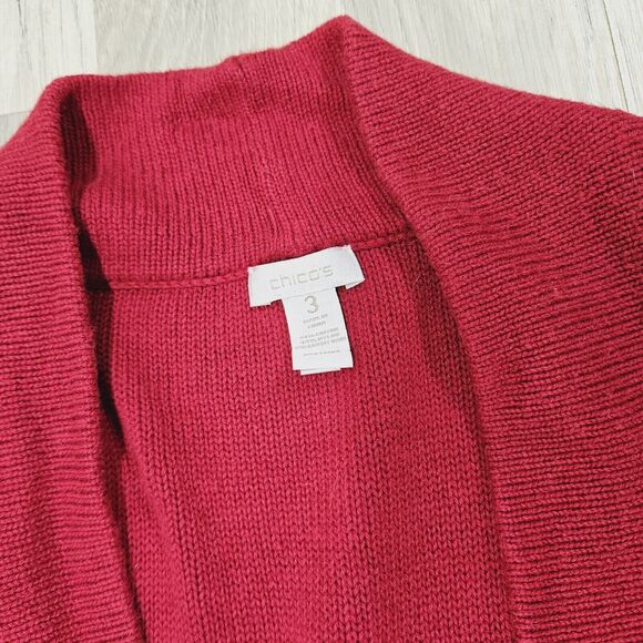 CHICO'S Womens Red Sleeveless Open Front Knit Cardigan Sweater Size 3 XL - Picture 3 of 4